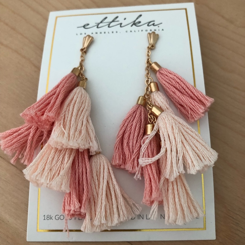 Ettika Tassel Earrings- Peach/Cream